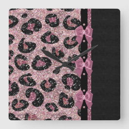 Relógio Quadrado ARCOS de Fita de Impressão de Leopardo Rosa-Rockab