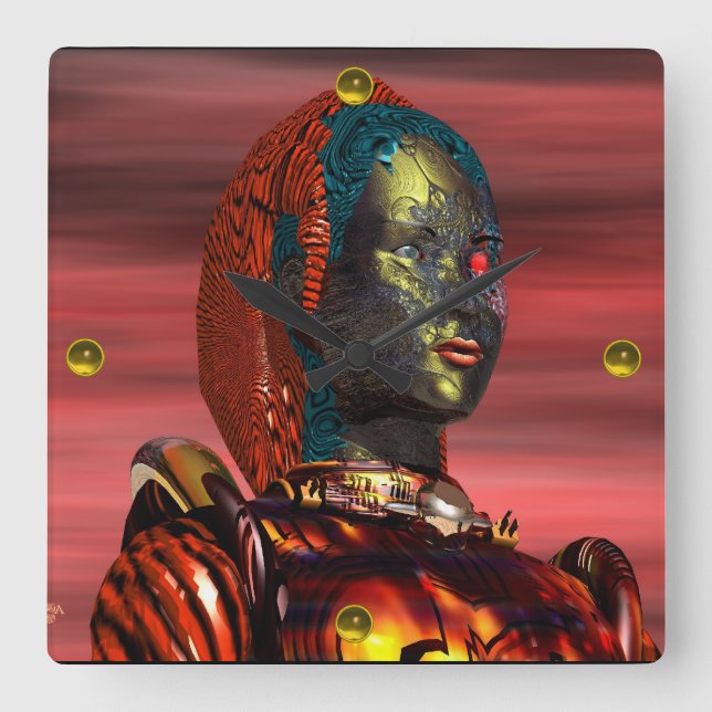 Relógio Quadrado ARES CYBORG PORTRAIT Red Science Fiction Sci-Fi (Frente)