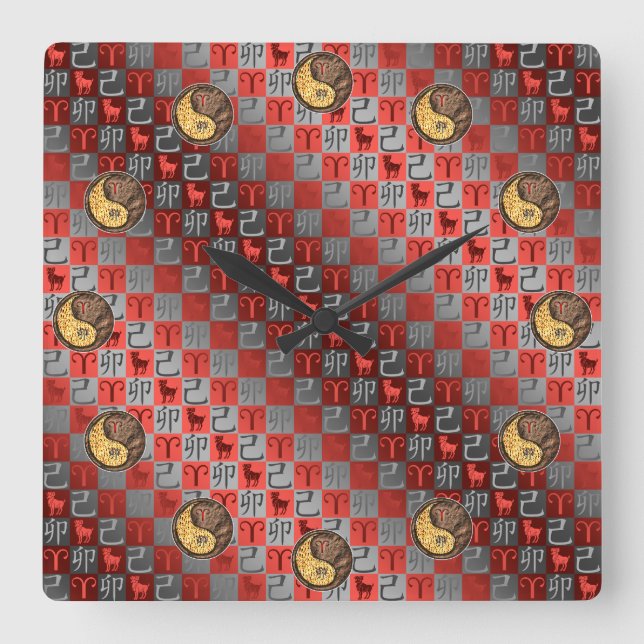 Relógio Quadrado Aries & Earth Rabbit (Frente)