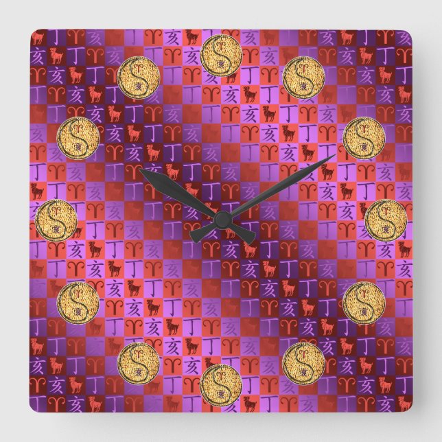 Relógio Quadrado Aries & Fire Boar (Frente)