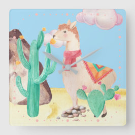 Relógio Quadrado Arizona Deserto LIama Cactus Flores Natureza