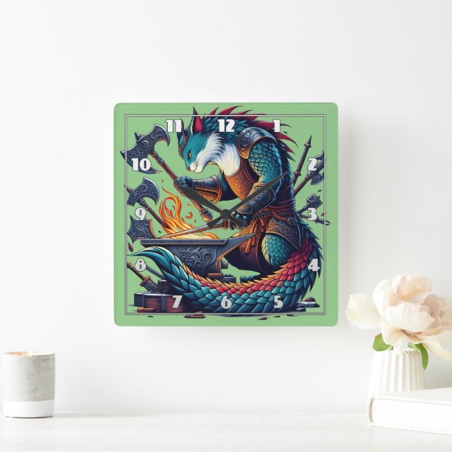 Relógio Quadrado Armas de forjamento de ferreiro de gato entonado e (Lar)