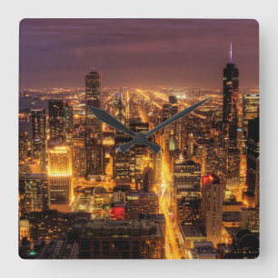 Relógio Quadrado Arquitectura da cidade da noite de Chicago