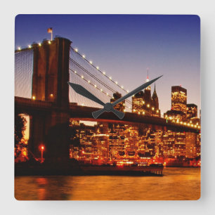 Relógio Quadrado Arquitectura da cidade de New York com a ponte