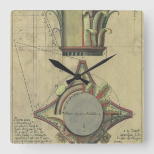 Relógio Quadrado Arquitetura Antiga, Coroa de Capital Decorativa