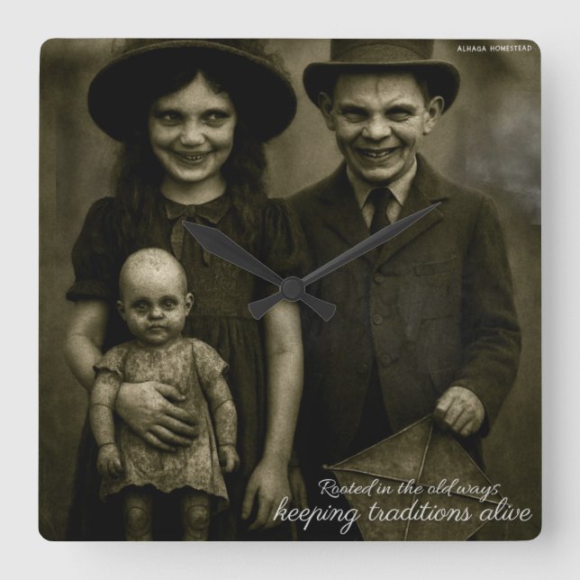 Relógio Quadrado Arrastados nos velhos modos de manter vivas as tra (Frente)