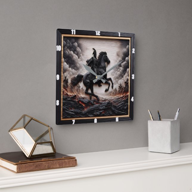Relógio Quadrado Arrastamento da Cavalaria Napoleônica Stallion (Escritório)