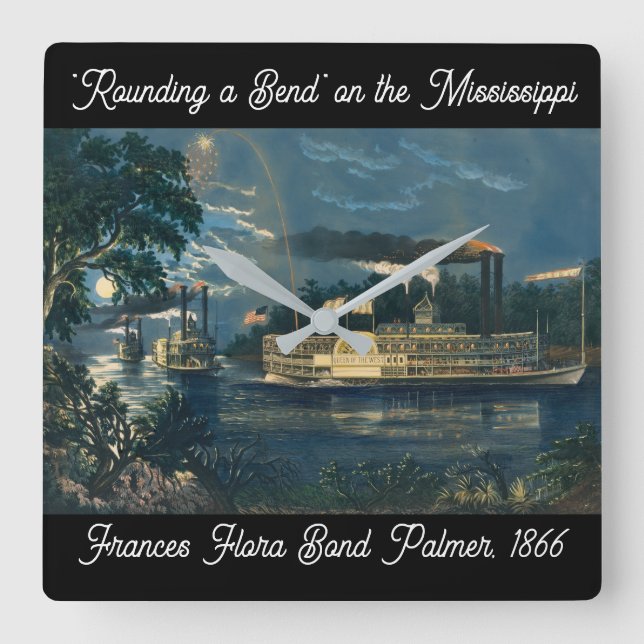Relógio Quadrado "Arredondando uma Benda" no Mississippi: (Frente)