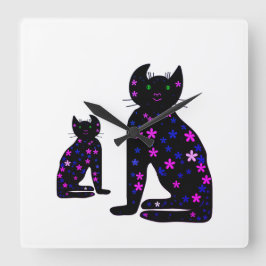 Relógio Quadrado Art, Clipart de Gato Bonito