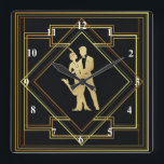 Relógio Quadrado Art Deco 1920 preto e dourado<br><div class="desc">O estilo preto e dourado Art Deco teme design geométrica de flappers da era dos 200 1920. Estilo de safra. Era Gatsby.</div>