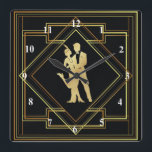 Relógio Quadrado Art Deco 1920 preto e dourado<br><div class="desc">O estilo preto e dourado Art Deco teme design geométrica de flappers da era dos 200 1920. Estilo de safra. Era Gatsby.</div>