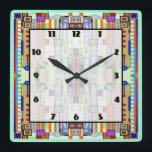 Relógio Quadrado Art Deco 2<br><div class="desc">Relógio de parede acrílica de 10, 75" x 10, 75" com imagem de um trabalho de arte de vidro manchado com floco Art Deco, que lembra determinadas 1920. Fronteira verde. Rosto de relógio fácil de ler em quadrado branco transparente com borda fina e preta. Veja toda a coleção Este e...</div>