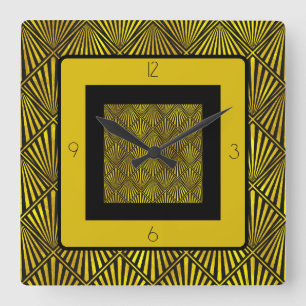 Relógio Quadrado Art Deco Anos Vinte Dourado Preto