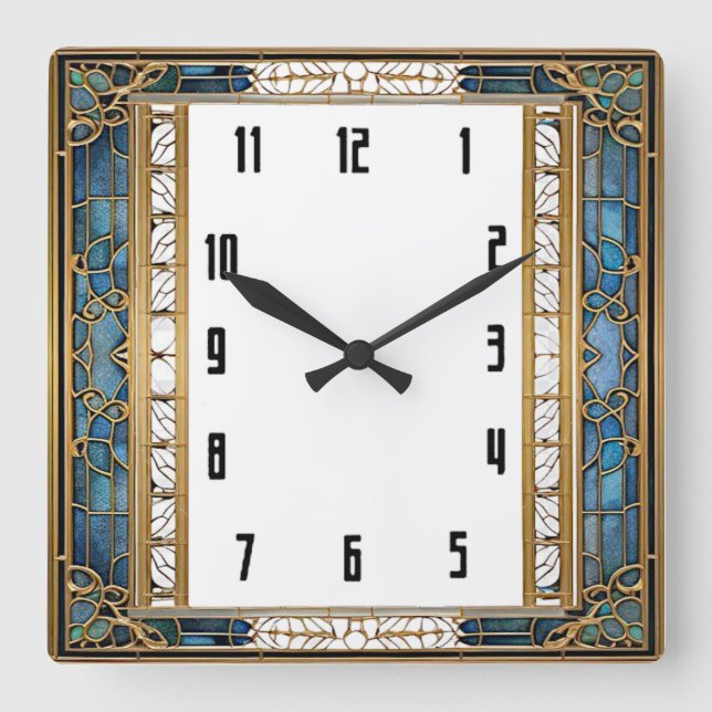 Relógio Quadrado Art Deco Azul (Frente)