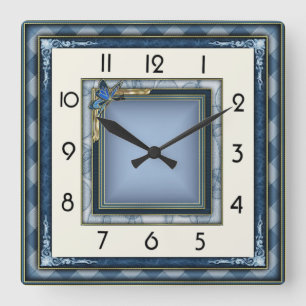 Relógio Quadrado Art Deco Azul