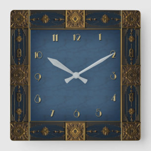 Relógio Quadrado Art Deco Azul