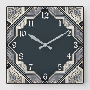 Relógio Quadrado Art Deco Azul
