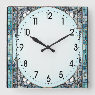 Relógio Quadrado Art Deco Azul