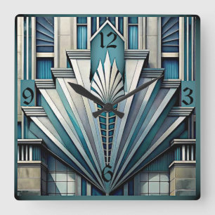 Relógio Quadrado Art Deco Azul
