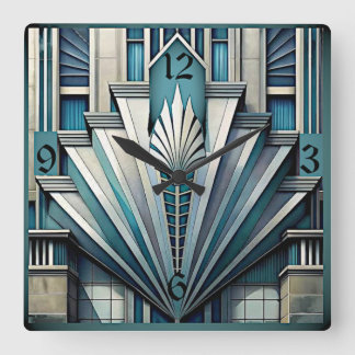 Relógio Quadrado Art Deco Azul