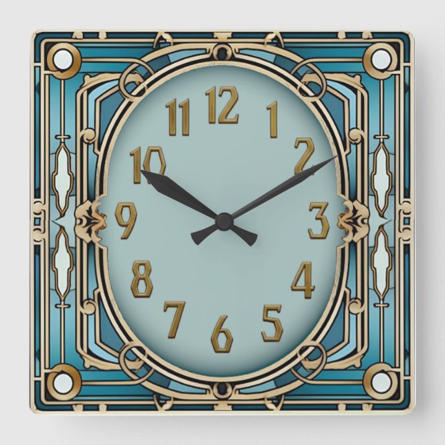 Relógio Quadrado Art Deco Azul (Frente)