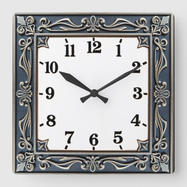 Relógio Quadrado Art Deco Azul (Frente)