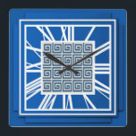 Relógio Quadrado Art Deco, azul-safira<br><div class="desc">Art Deco, azul de safira, relógio de efeito 3 d com números brancos - gráficos digitais</div>