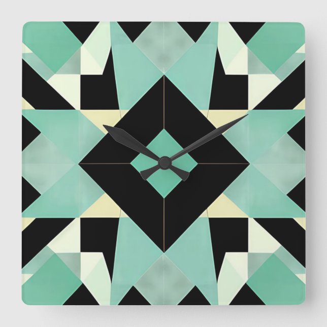 Relógio Quadrado Art Deco Black and Teal Wall Clock (Frente)