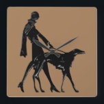 Relógio Quadrado Art Deco Borzoi Stroll Clock<br><div class="desc">Perfeito para o amante Borzoi.</div>