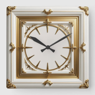 Relógio Quadrado Art Deco Branco