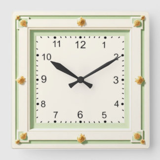 Relógio Quadrado Art Deco Branco e Verde-Menta