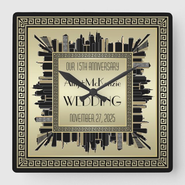 Relógio Quadrado Art Deco Casamento Champagne Dourado Gatsby Glamor (Frente)