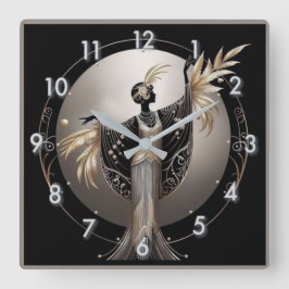 Relógio Quadrado Art Deco Cinza