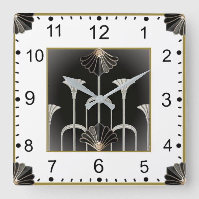 Relógio Quadrado Art Deco Cinza (Frente)