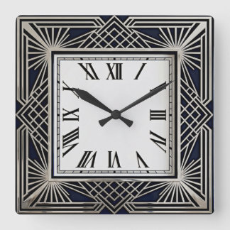 Relógio Quadrado Art Deco Cinza