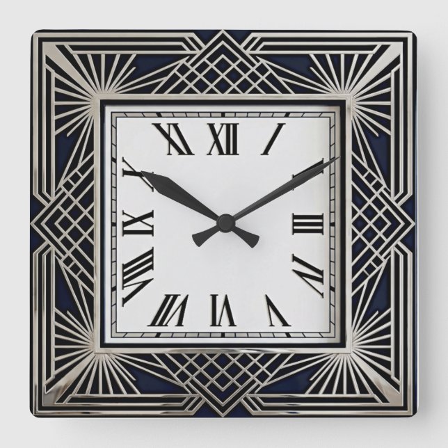Relógio Quadrado Art Deco Cinza (Frente)