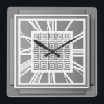 Relógio Quadrado Art Deco, cinzas de pewter<br><div class="desc">Art Deco,  cinza de pewter / cinza de efeito de parede de 3 d com números brancos - gráficos digitais</div>