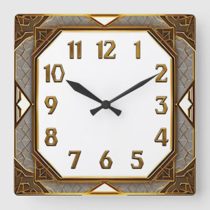 Relógio Quadrado Art Deco Dourado