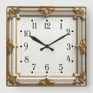 Relógio Quadrado Art Deco Dourado
