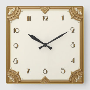 Relógio Quadrado Art Deco Dourado