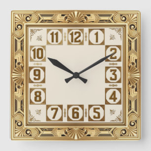 Relógio Quadrado Art Deco Dourado