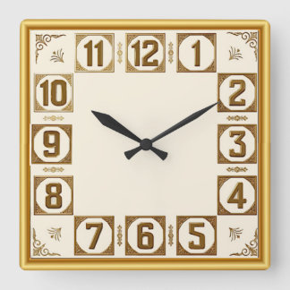 Relógio Quadrado Art Deco Dourado