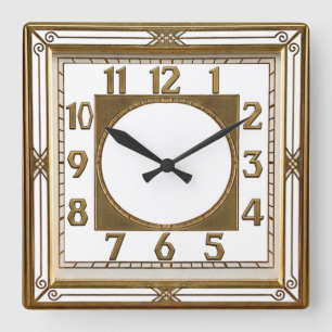 Relógio Quadrado Art Deco Dourado