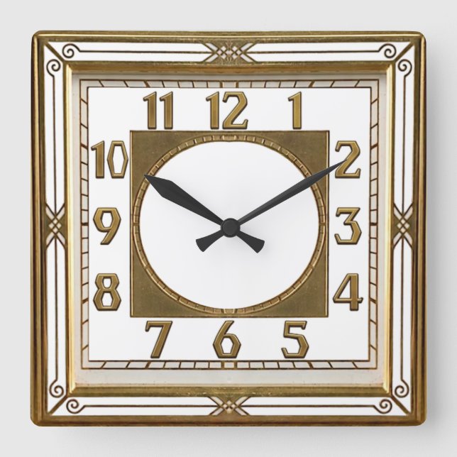 Relógio Quadrado Art Deco Dourado (Frente)