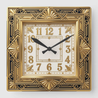 Relógio Quadrado Art Deco Dourado