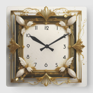 Relógio Quadrado Art Deco Dourado