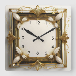 Relógio Quadrado Art Deco Dourado