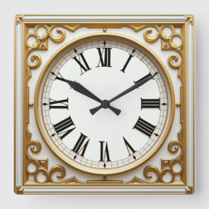 Relógio Quadrado Art Deco Dourado