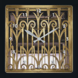 Relógio Quadrado Art Deco Dourado<br><div class="desc">Art Deco Dourado</div>
