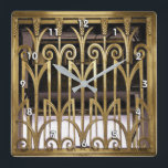 Relógio Quadrado Art Deco Dourado<br><div class="desc">Art Deco Dourado</div>